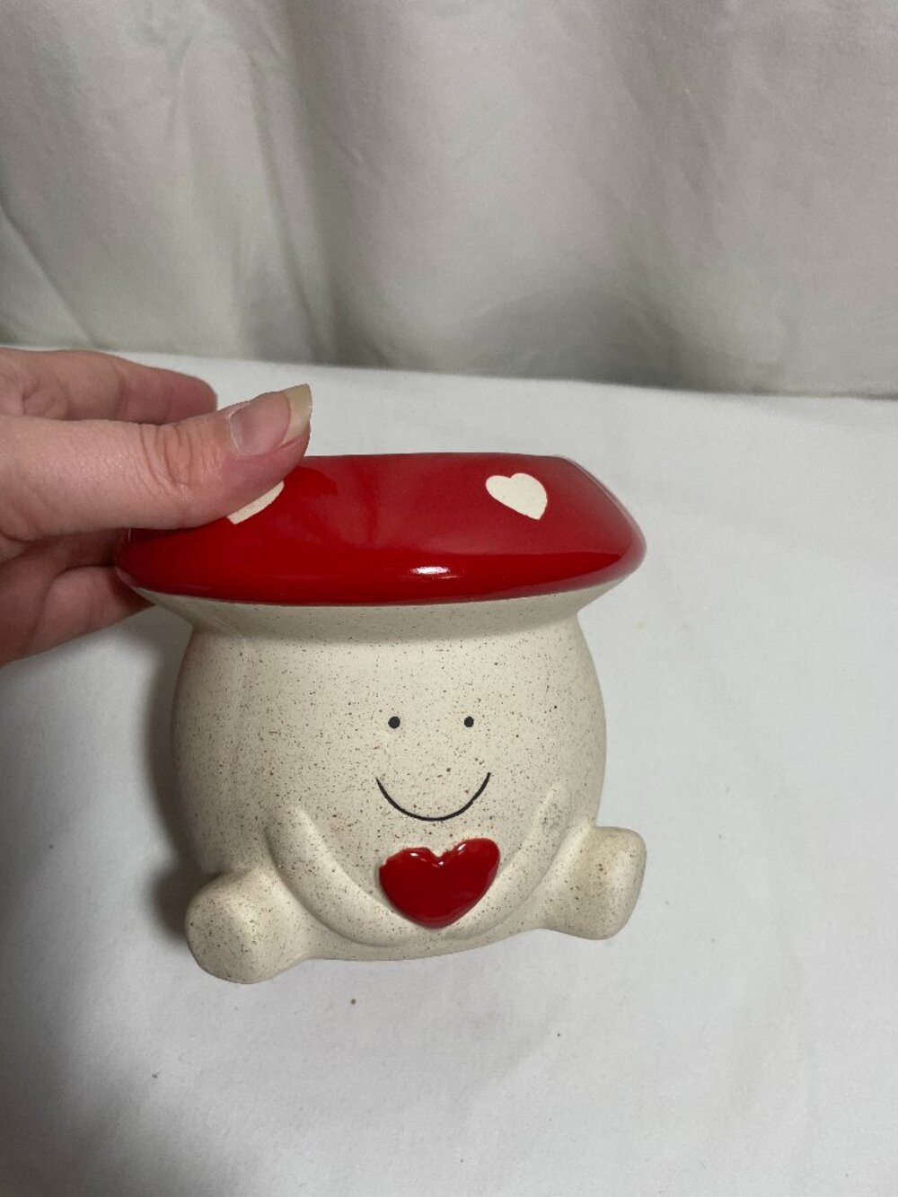 Ceramic Mushroom Planter Red Cream Hearts Smiling Face Drainage Plug